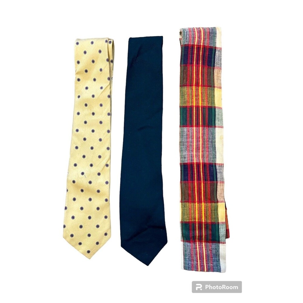 LOT of 3 Vintage Rooster Men’s Ties: Cotton Madras, Wool Gabardine, and Silk.